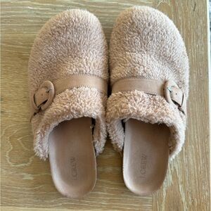 J. Crew Beige Fuzzy Buckle Slippers